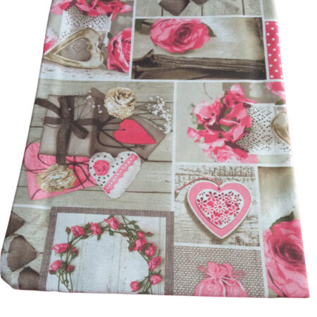 Τραπεζομάντηλο φιγούρας Σχ καρδιές ροζ 140*220  Whitegg