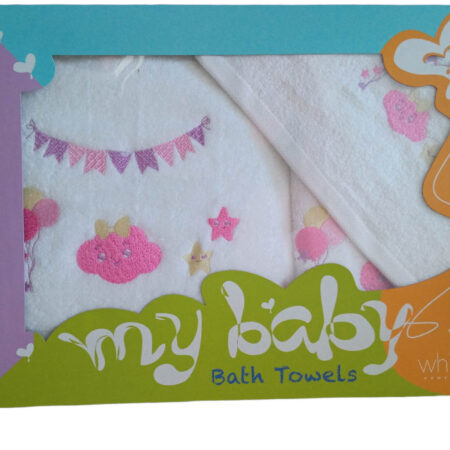 Σετ πετσέτες παιδικές 3τμχ σχ συννεφάκια λευκές Whitegg