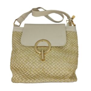 Γυναικεία τσάντα ψάθινη ώμου/χιαστί εκρού