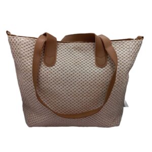 Γυναικεία τσάντα ψάθινη εκρού με λουράκια καφέ