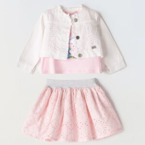 Σετ βρεφικό φουστάκι ροζ με τζιν μπουφανάκι 3 τμχ 2513 Εβίτα