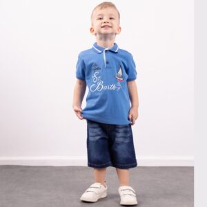 Σετ βρεφικό αγορίστικο σορτσάκι τζιν με τιράντες 2τμχ 2619 Hashtag