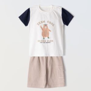 Σετ βρεφικό αγορίστικο σορτσάκι γκρι με καπέλο 3τμχ. 2629 Hashtag