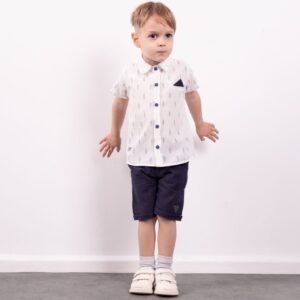 Σετ παιδικό αγορίστικο μπλε σορτσάκι με τιράντες 3τμχ. 2807 Hashtag