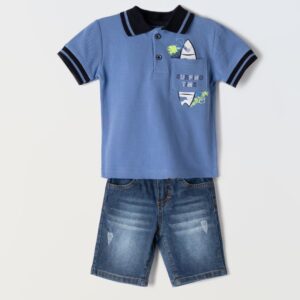 Σετ παιδικό αγορίστικη βερμούδα με μπλουζάκι μπλε 2τμχ. 2830Hashtag