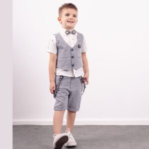 Σετ παιδικό αγορίστικο γιλέκο και σορτσάκι με τιράντες 5τμχ. 2842 Hashtag