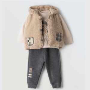 Σετ βρεφικό αγορίστικο γουνάκι μπεζ 3 τμχ 243618 HASHTAG