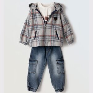 Σετ παιδικό αγορίστικο 3τμχ γκρι καρό Hashtag